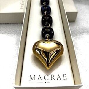 Macrae & Co. handbag charm gold tone heart and navy acrylic links New in Box